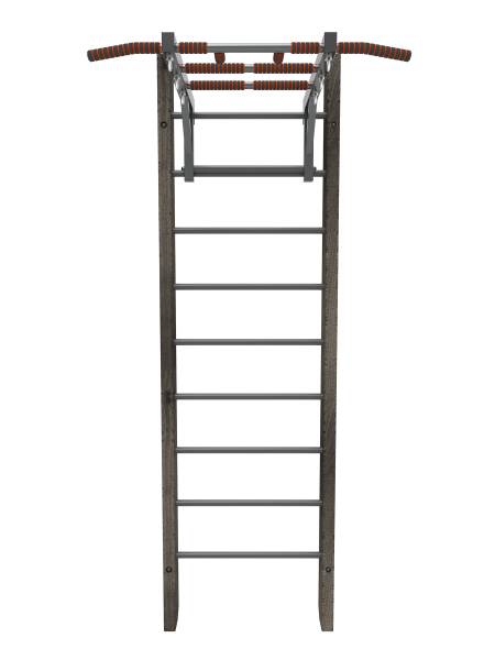 Брашированная шведская стенка "Кастерли" Черный с турником (Черные ступени)