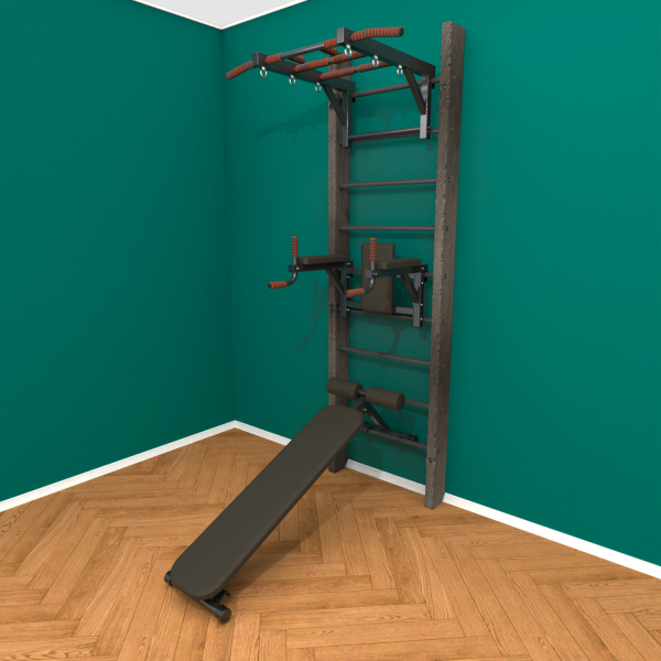 Брашированная шведская стенка "Кастерли" Черный ТБС (Черные ступени)