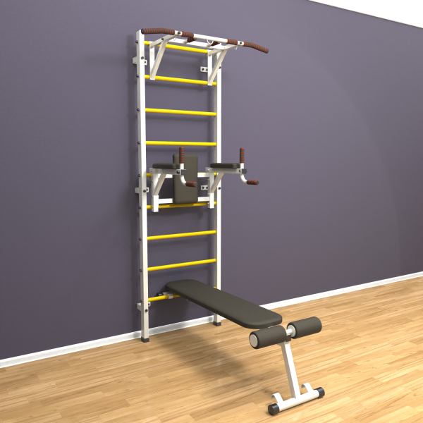 картинка Шведская стенка «LittleSport» ПУ 3.0 Белый желтые ступени от магазина Лазалка