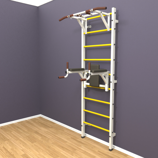 Шведская стенка «LittleSport» ПУ 2.0 Белый желтые ступени