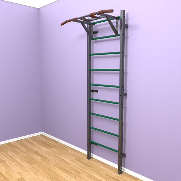 Шведская стенка "LittleSport" ПУ Графит зеленые ступени