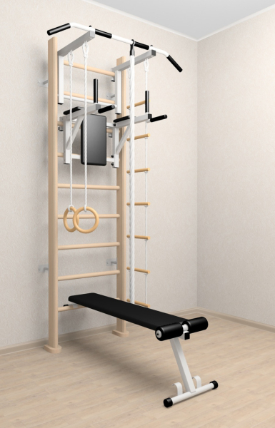 картинка Деревянная шведская стенка Sv Sport 906с (Турник стандарт/Брусья/Скамья/Канат/Кольца/Лестница) от магазина Лазалка