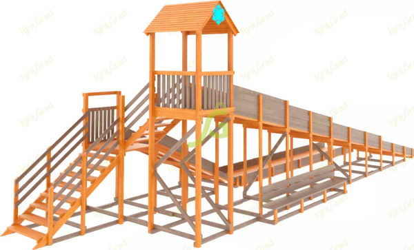 Зимняя горка "IgraGrad Snow Fox 12 м" с двумя скатами и выкатом 8 м