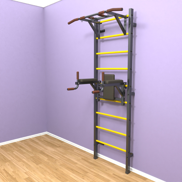 Шведская стенка «LittleSport» ПУ 2.0 Графит желтые ступени