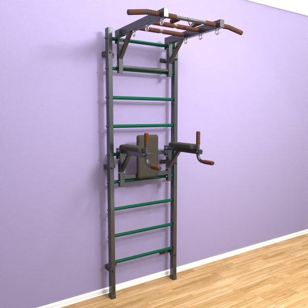 картинка Шведская стенка «LittleSport» Л 2.0 Графит зеленые ступени от магазина Лазалка