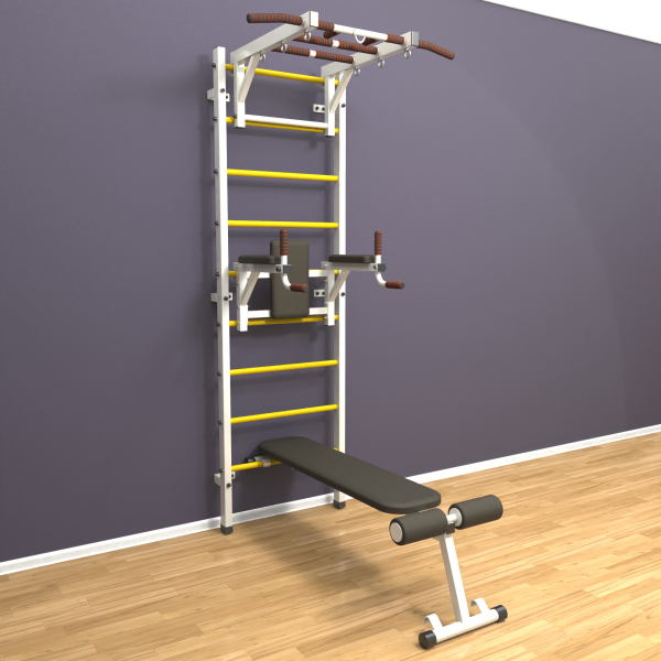 Шведская стенка «LittleSport» Л 3.0 Белый желтые ступени