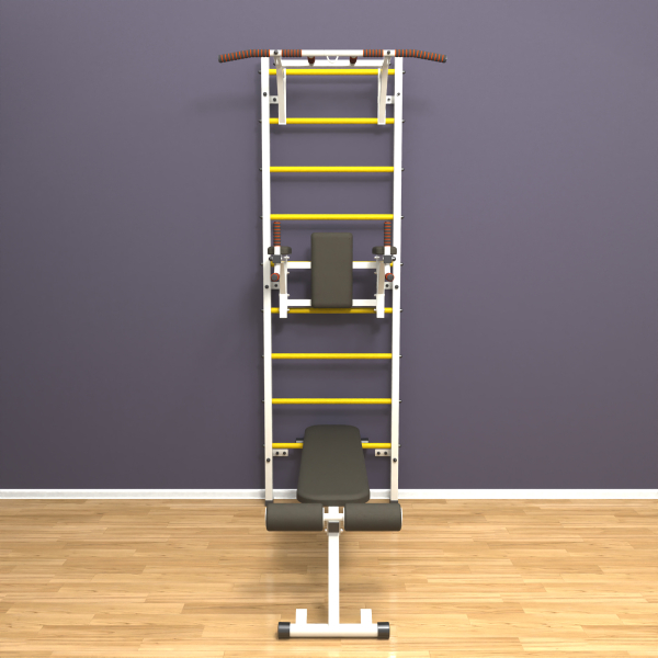 картинка Шведская стенка «LittleSport» ПУ 3.0 Белый желтые ступени от магазина Лазалка