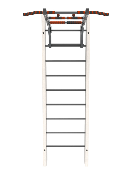 Брашированная шведская стенка "Кастерли" Белый с турником (Черные ступени)