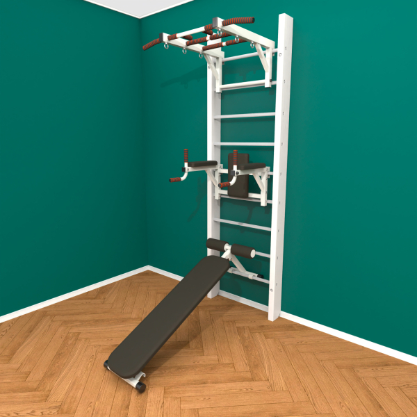 Брашированная шведская стенка "Кастерли" Белый ТБC (Белые ступени)