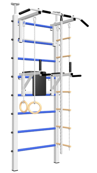 Шведская стенка Sv Sport враспор (Турник стандарт/Брусья/Канат/Кольца/Лестница) (высота 258-275см) 704