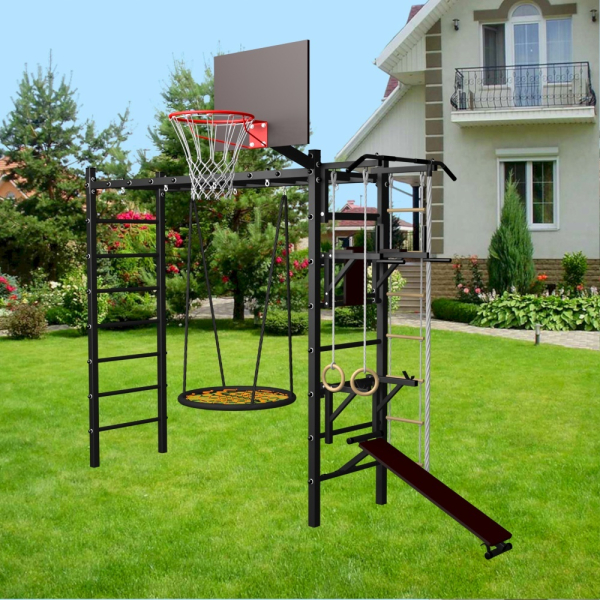 картинка Уличная шведская стенка Sv Sport рукоход У528.2 (Турник/Брусья/Стойка/Скамья/Гнездо 115см/Канат/кольца/лестница) от магазина Лазалка