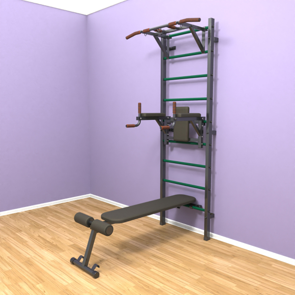 Шведская стенка «LittleSport» ПУ 3.0 Графит зеленые ступени