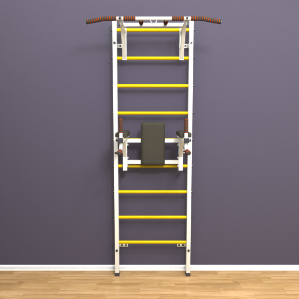 Шведская стенка «LittleSport» ПУ 2.0 Белый желтые ступени