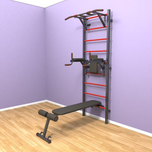 Шведская стенка «LittleSport» ПУ 3.0 Графит красные ступени