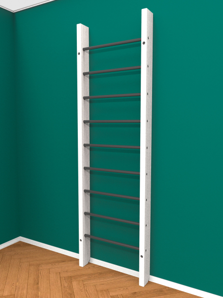 Брашированная шведская стенка "Кастерли" Белый (Черные ступени)