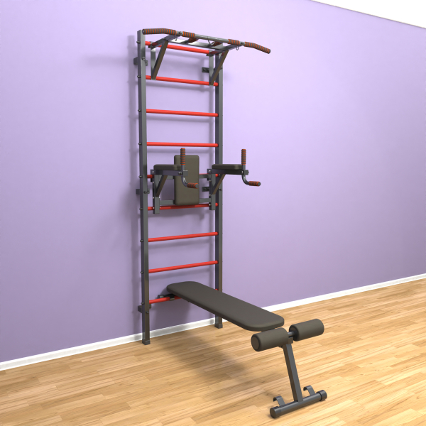 картинка Шведская стенка «LittleSport» ПУ 3.0 Графит красные ступени от магазина Лазалка