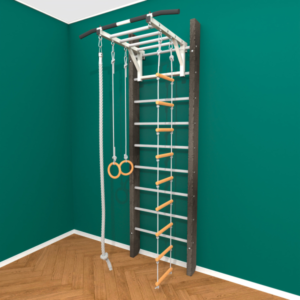 Брашированная шведская стенка "Кастерли" Черный РД (Белые ступени)