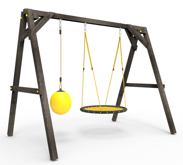 Деревянные качели Пикник 2 "Блэк" (качели гнездо 1м + качели шар)